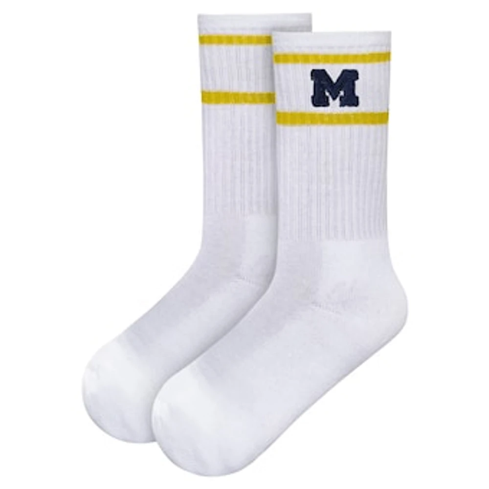 Women's ZooZatz White Michigan Wolverines Striped Crew Socks