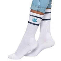 Women's ZooZatz White North Carolina Tar Heels Striped Crew Socks