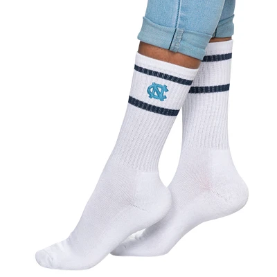 Women's ZooZatz White North Carolina Tar Heels Striped Crew Socks