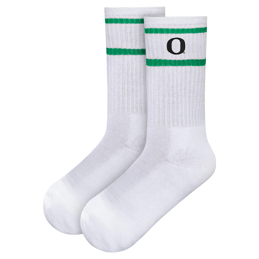 Women's ZooZatz White Oregon Ducks Striped Crew Socks