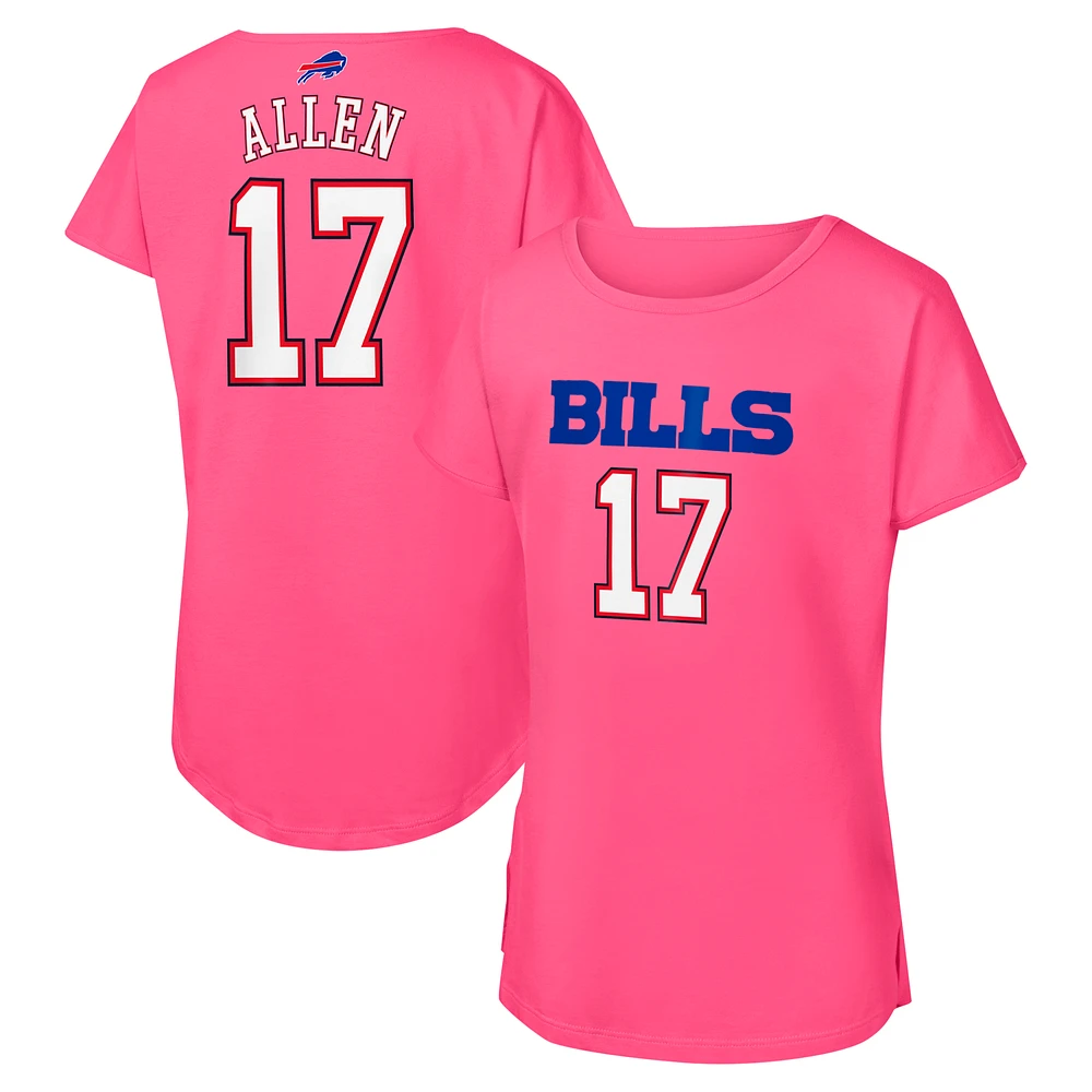 Girls Youth Josh Allen Pink Buffalo Bills Player Name & Number T-Shirt