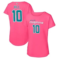 Girls Youth Tyreek Hill Pink Miami Dolphins Player Name & Number T-Shirt