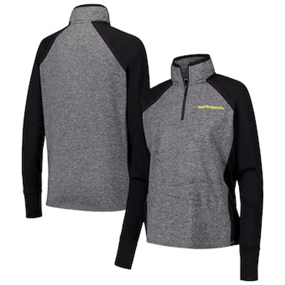 Women's Black/Heather Gray Oregon Ducks Finalist Raglan Quarter-Zip Jacket