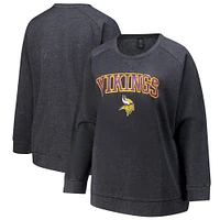 Women's Fanatics  Charcoal Minnesota Vikings Acid Wash Raglan Pullover Sweatshirt