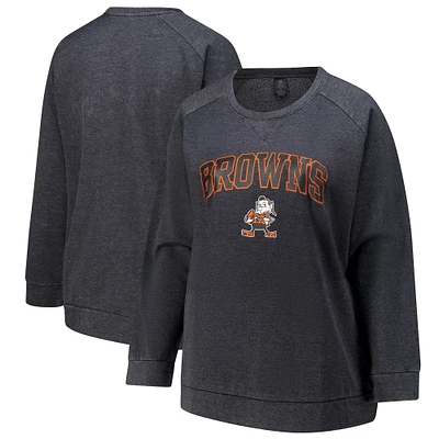 Women's Fanatics  Charcoal Cleveland Browns Acid Wash Raglan Pullover Sweatshirt