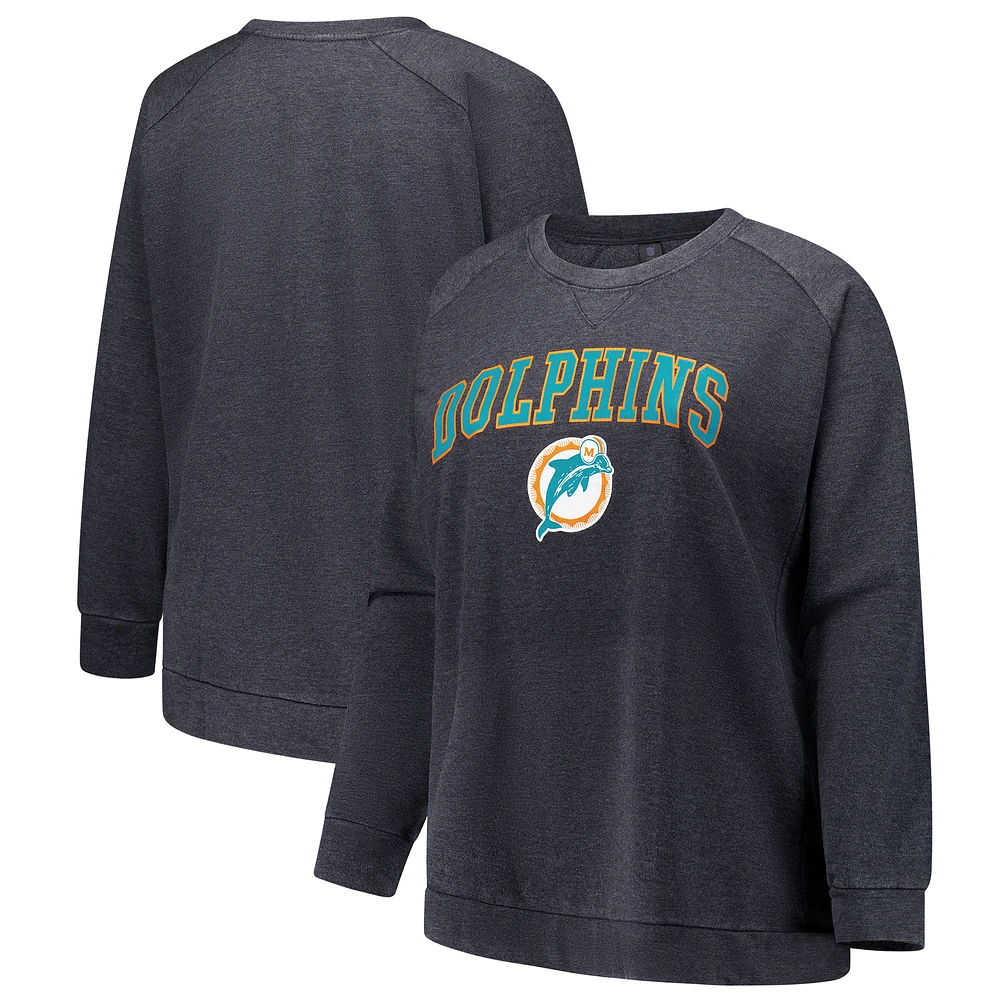 Women's Fanatics  Charcoal Miami Dolphins Acid Wash Raglan Pullover Sweatshirt