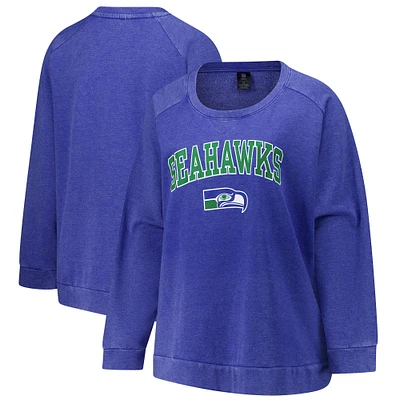 Women's Fanatics  Royal Seattle Seahawks Acid Wash Raglan Pullover Sweatshirt