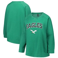 Women's Fanatics  Kelly Green Philadelphia Eagles Acid Wash Raglan Pullover Sweatshirt