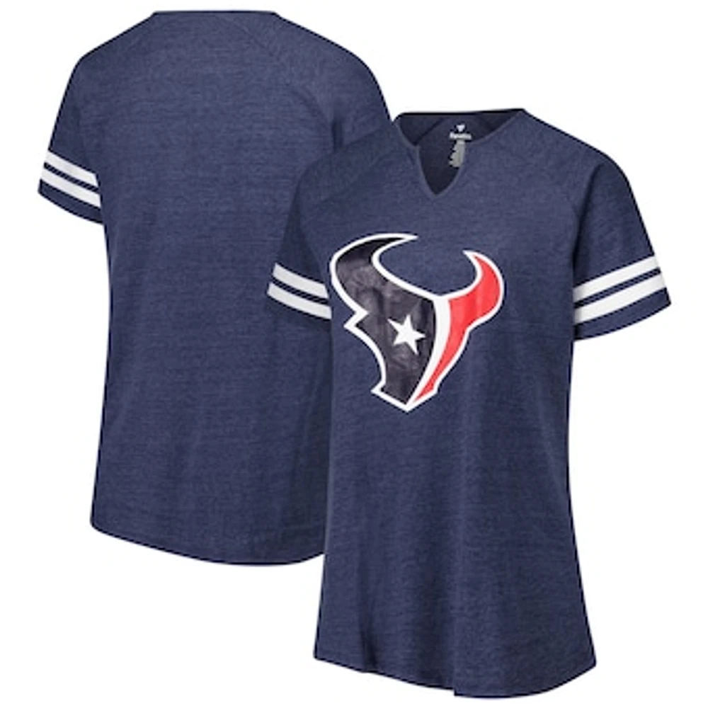 Women's Fanatics Navy Houston Texans Plus Striped Raglan Notch Neck T-Shirt