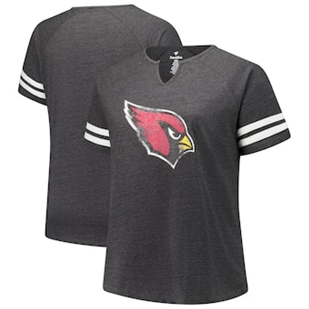 Women's Fanatics Charcoal Arizona Cardinals Plus Logo Striped Raglan Notch Neck T-Shirt