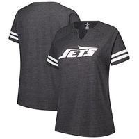 Women's Fanatics Charcoal New York Jets Plus Logo Striped Raglan Notch Neck T-Shirt