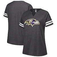 Women's Fanatics Charcoal Baltimore Ravens Plus Size Logo Striped Raglan Notch Neck T-Shirt