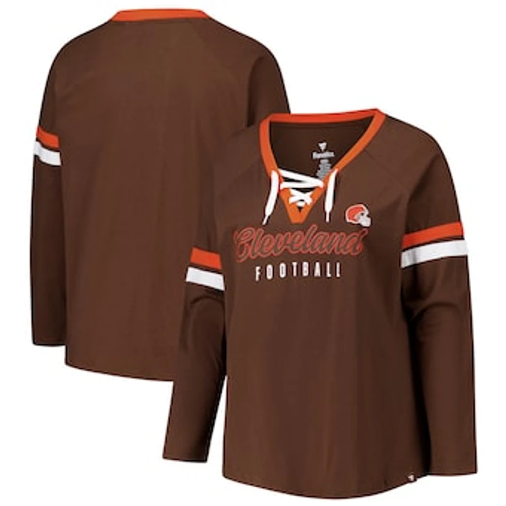 Women's Fanatics Brown Cleveland Browns Plus Lace-Up V-Neck Long Sleeve T-Shirt