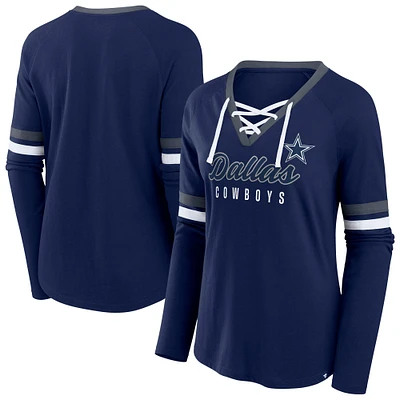 Women's Fanatics Navy Dallas Cowboys Plus Lace-Up V-Neck Long Sleeve T-Shirt