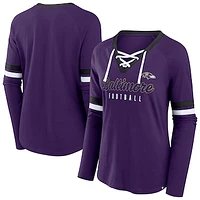 Women's Fanatics Purple Baltimore Ravens Plus Lace-Up V-Neck Long Sleeve T-Shirt