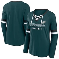 Women's Fanatics Midnight Green Philadelphia Eagles Plus Lace-Up V-Neck Long Sleeve T-Shirt