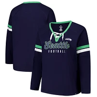 Women's Fanatics College Navy Seattle Seahawks Plus Lace-Up V-Neck Long Sleeve T-Shirt