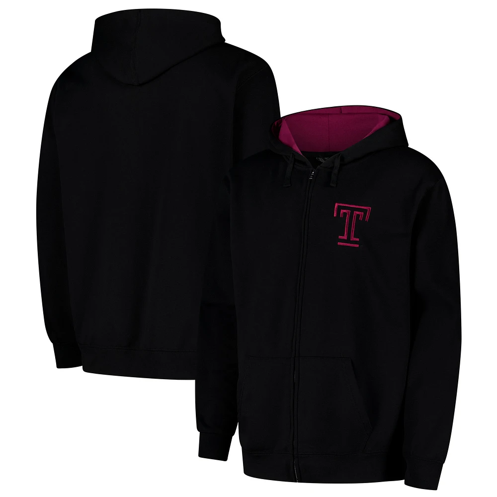 Men's Colosseum Black Temple Owls Arch & Logo 3.0 Full-Zip Hoodie