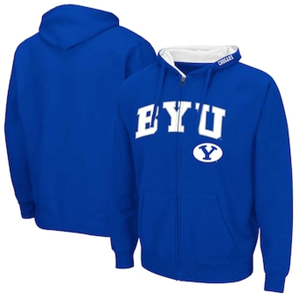 Men's Colosseum Navy BYU Cougars Arch & Logo 3.0 Full-Zip Hoodie