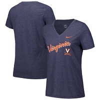 Women's Nike Navy Virginia Cavaliers Script Over Logo Tri-Blend V-Neck T-Shirt