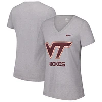 Women's Nike Gray Virginia Tech Hokies Script Over Logo Tri-Blend V-Neck T-Shirt