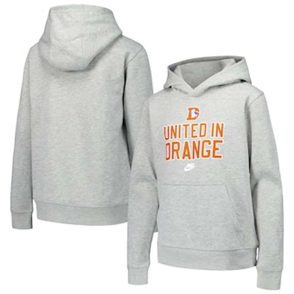 Youth Nike Heather Gray Denver Broncos Alternate Club Fleece Pullover Hoodie