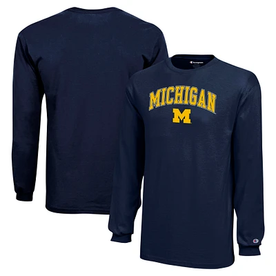 Youth Champion Navy Michigan Wolverines Arch Over Logo Long Sleeve T-Shirt