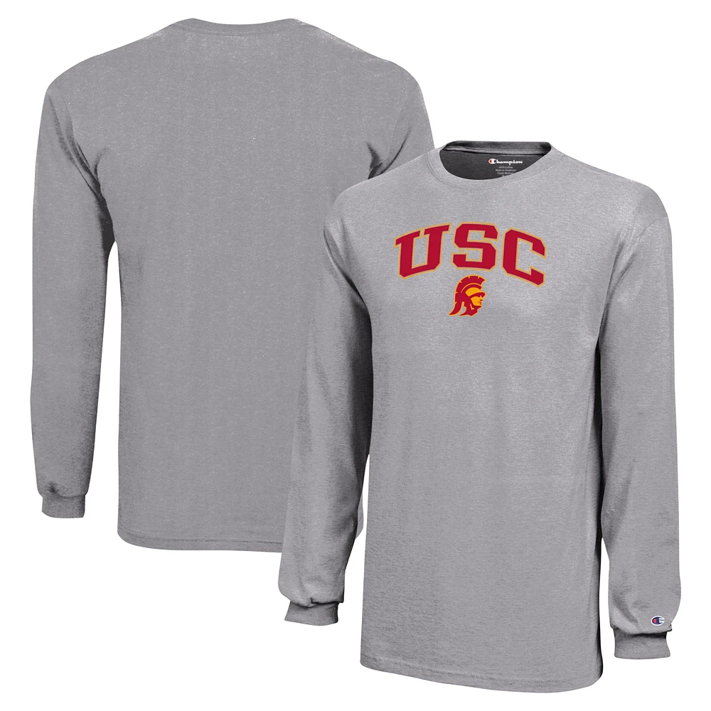 Youth Champion Gray USC Trojans Arch Over Logo Long Sleeve T-Shirt