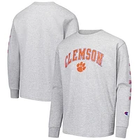 Youth Champion Gray Clemson Tigers Distressed Arch Over Logo Long Sleeve T-Shirt