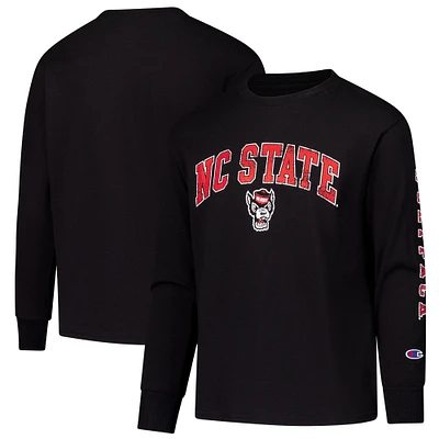 Youth Champion Black NC State Wolfpack Distressed Arch Over Logo Long Sleeve T-Shirt