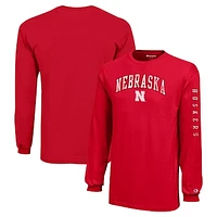 Youth Champion Scarlet Nebraska Huskers Distressed Arch Over Logo Long Sleeve T-Shirt