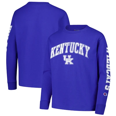 Youth Champion Royal Kentucky Wildcats Distressed Arch Over Logo Long Sleeve T-Shirt