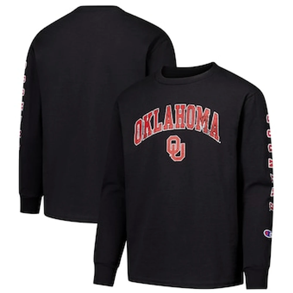 Youth Champion Black Oklahoma Sooners Distressed Arch Over Logo Long Sleeve T-Shirt