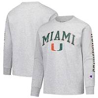 Youth Champion Gray Miami Hurricanes Distressed Arch Over Logo Long Sleeve T-Shirt