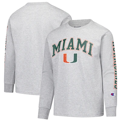 Youth Champion Gray Miami Hurricanes Distressed Arch Over Logo Long Sleeve T-Shirt