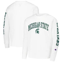 Youth Champion White Michigan State Spartans Distressed Arch Over Logo Long Sleeve T-Shirt