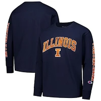 Youth Champion Navy Illinois Fighting Illini Distressed Arch Over Logo Long Sleeve T-Shirt