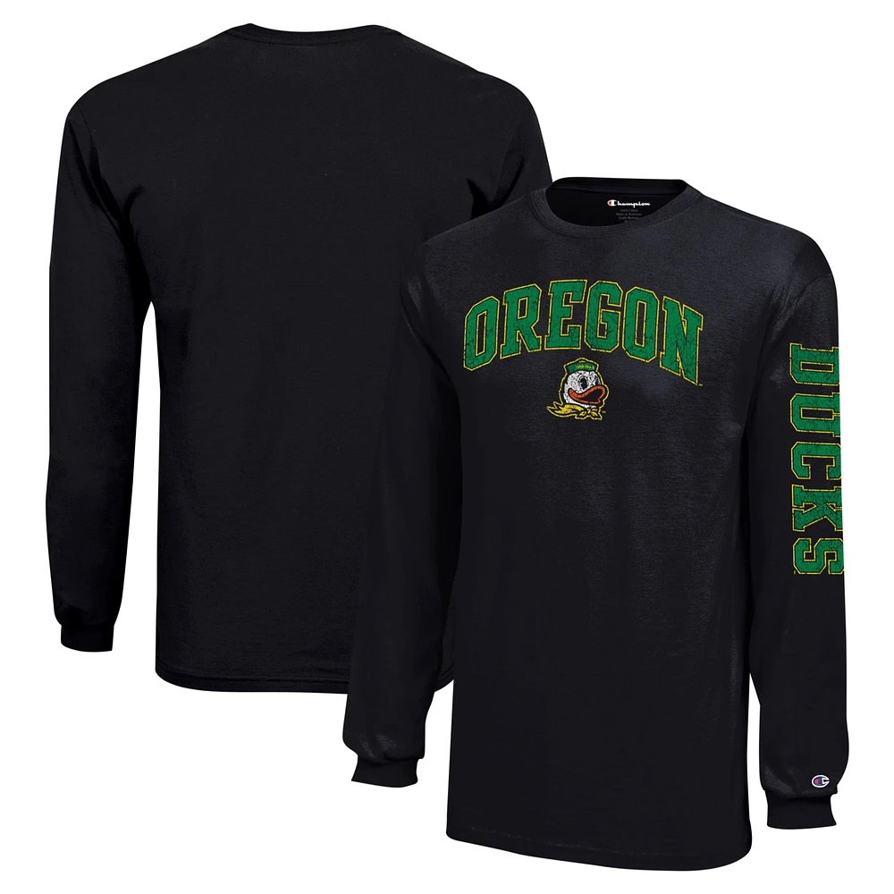 Youth Champion Black Oregon Ducks Distressed Arch Over Logo Long Sleeve T-Shirt