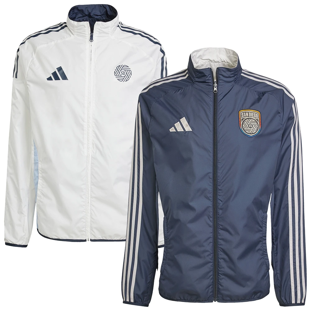 Men's adidas Navy/White San Diego FC 2025 Anthem Reversible Full-Zip Jacket