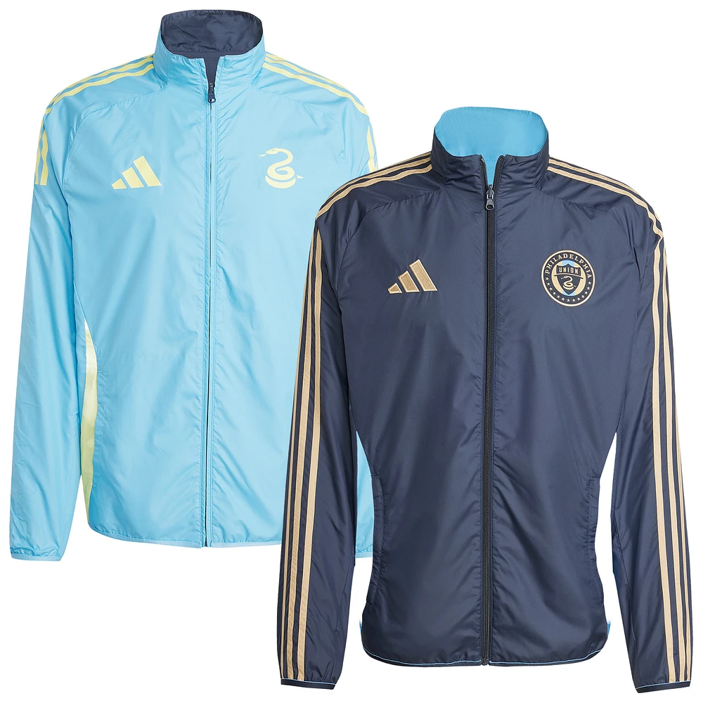 Men's adidas Navy/Light Blue Philadelphia Union 2025 Anthem Reversible Full-Zip Jacket