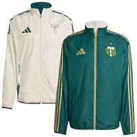 Men's adidas Green/White Portland Timbers 2025 Anthem Reversible Full-Zip Jacket