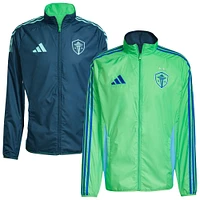 Men's adidas Rave Green/Blue Seattle Sounders FC 2025 Anthem Reversible Full-Zip Jacket