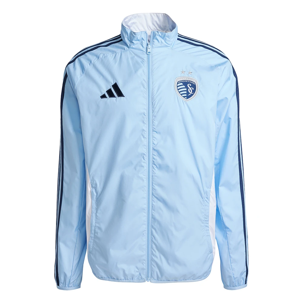 Men's adidas Sky Blue/White Sporting Kansas City 2025 Anthem Reversible Full-Zip Jacket