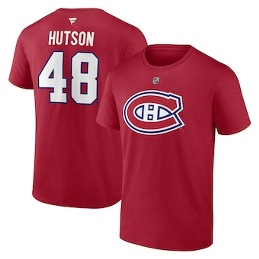 Men's Fanatics Lane Hutson Red Montreal Canadiens Authentic Stack Name & Number T-Shirt