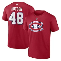 Men's Fanatics Lane Hutson Red Montreal Canadiens Authentic Stack Name & Number T-Shirt