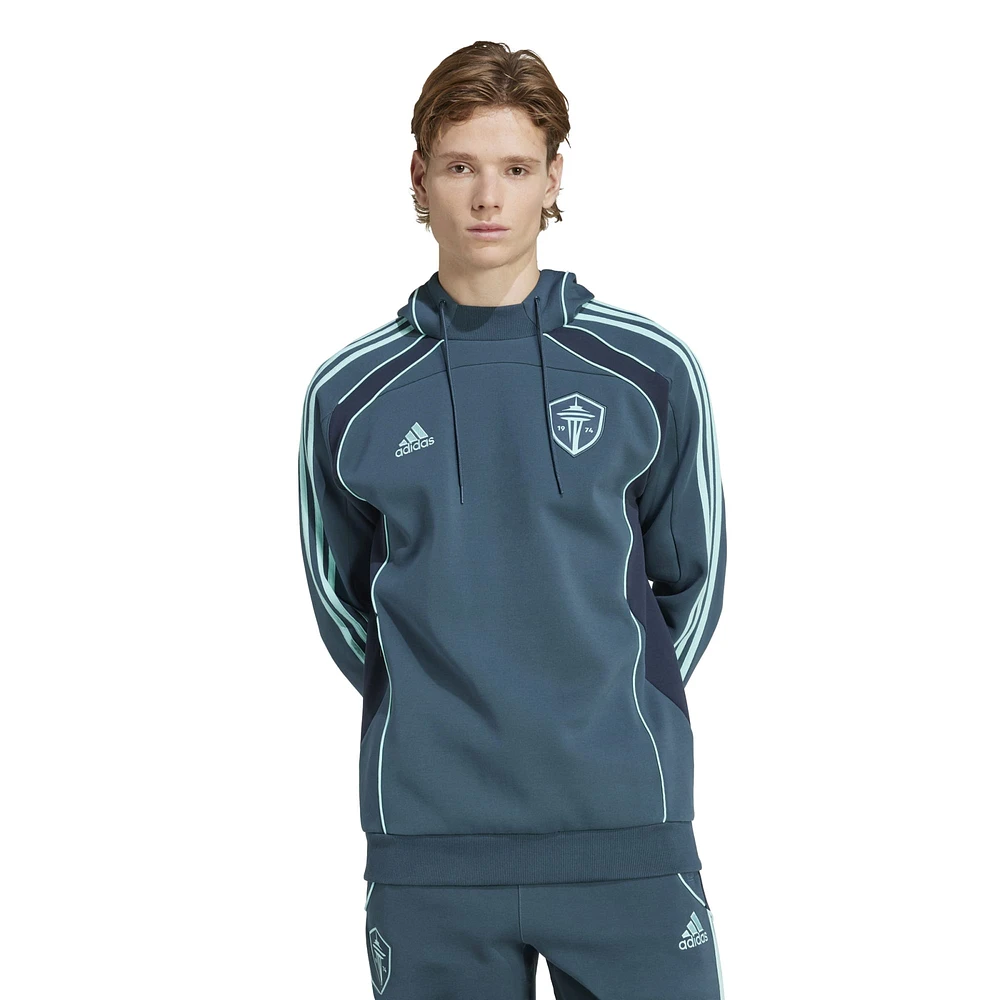 Men's adidas Aqua Seattle Sounders FC 2025 Travel Pullover Hoodie