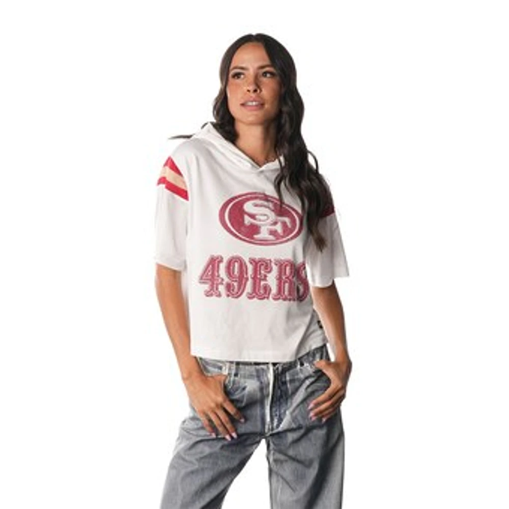 Women's The Wild Collective  White San Francisco 49ers Mesh Hoodie Jersey T-Shirt