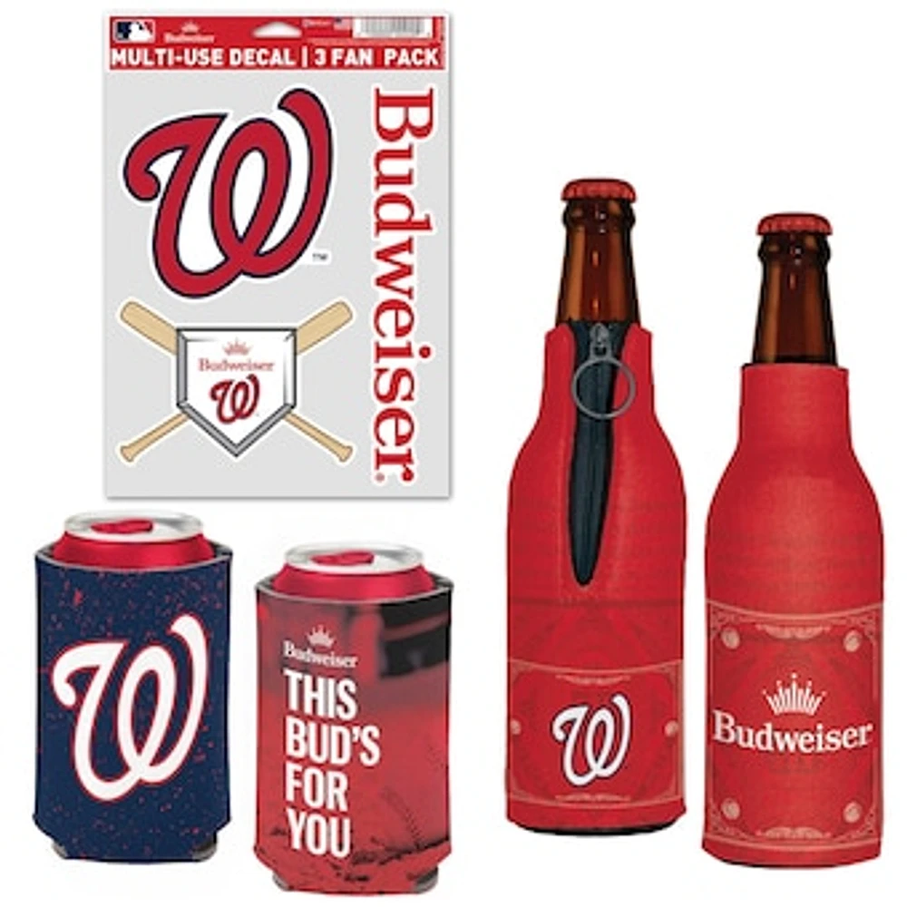 WinCraft Washington Nationals MLB x Budweiser Can Cooler, Bottle Cooler & Decal Pack