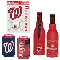 WinCraft Washington Nationals MLB x Budweiser Can Cooler, Bottle Cooler & Decal Pack