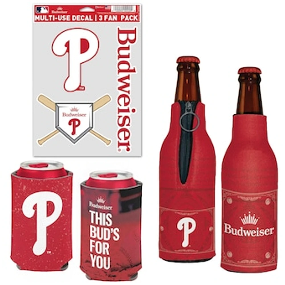 WinCraft Philadelphia Phillies MLB x Budweiser Can Cooler, Bottle Cooler & Decal Pack